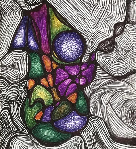 Meditative ink drawing from the course, ornamental patterns