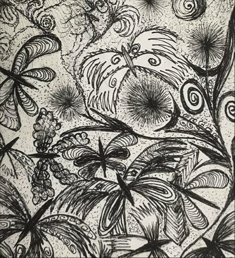 Meditative ink drawing from the course, ornamental patterns