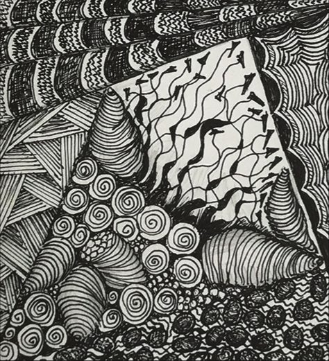 Meditative ink drawing from the course, ornamental patterns