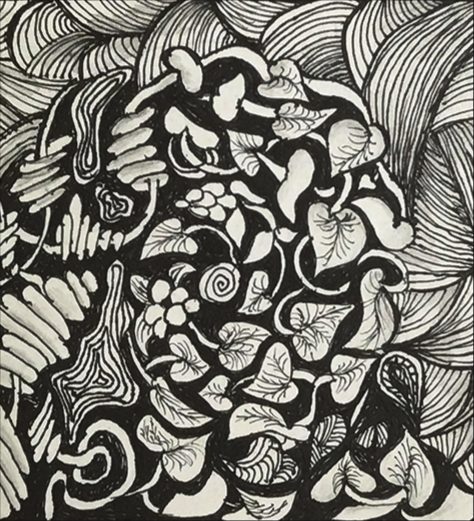 Meditative ink drawing from the course, ornamental patterns