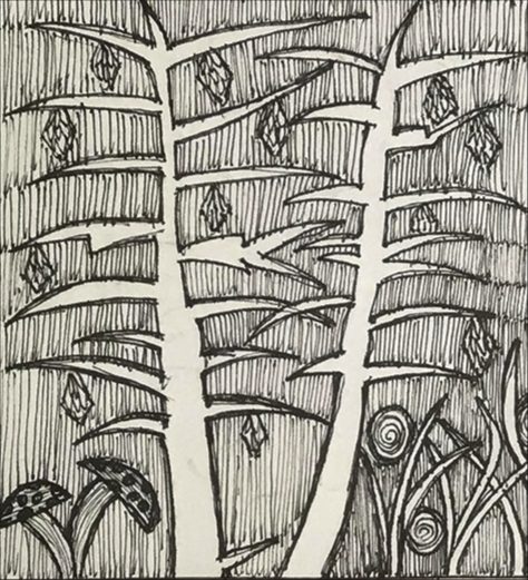 Meditative ink drawing from the course, ornamental patterns