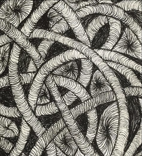 Meditative ink drawing from the course, ornamental patterns